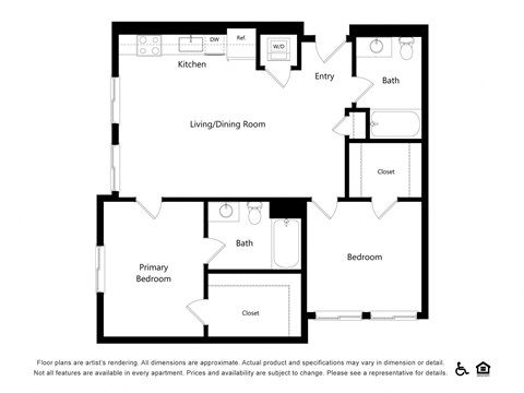Floor plan for 2 beds, 2 baths, 1004 sqft